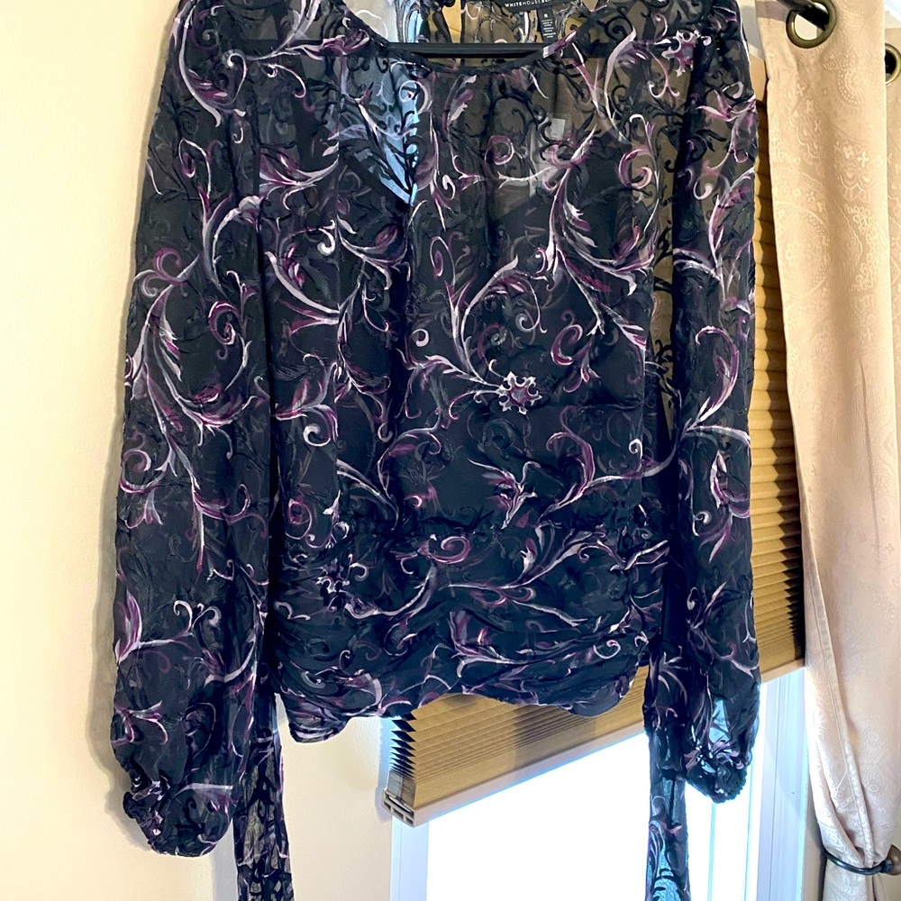 White House black market black/purple blouse size 8